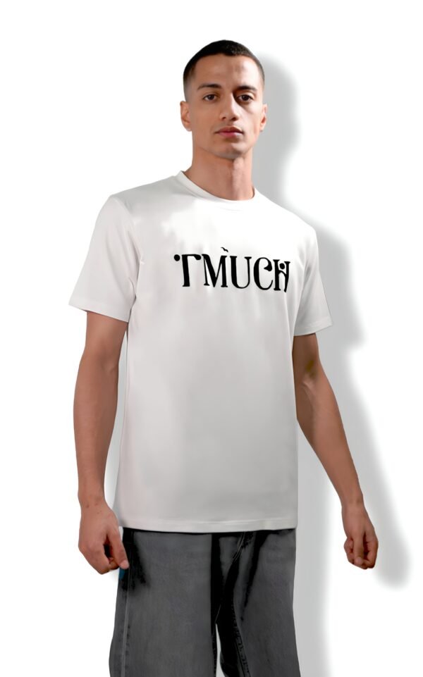 White T-Shirt With Black Logo Printed