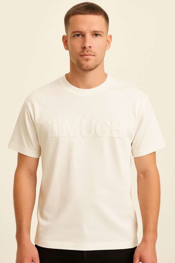 White T-Shirt With Embossed Logo
