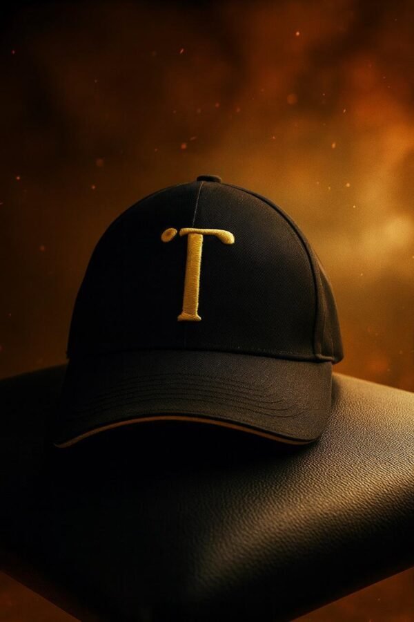 Black Cap With Yellow Logo and Brim
